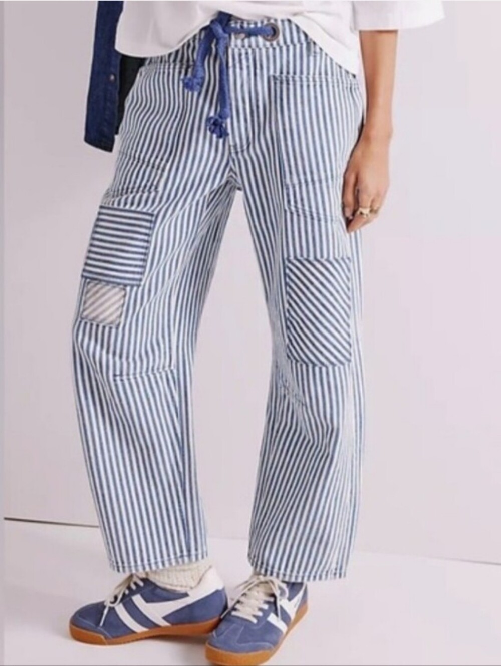 We The Free Railroad Striped Print Moxie Low Slung Pull On Barrel Jeans 26